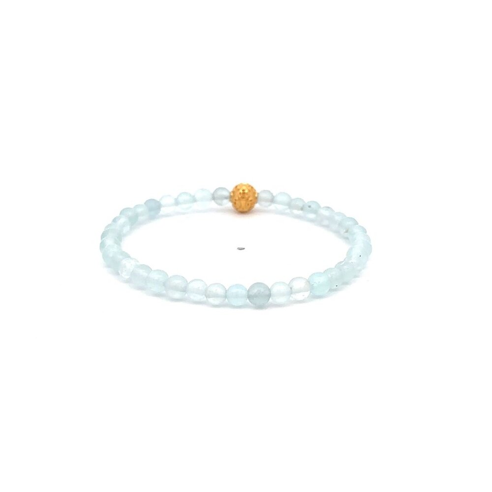 18K Gold Money Coin Ball Lucky Charm Bracelet Mini Gemstones Natural Aquamarine - Picture 4 of 7